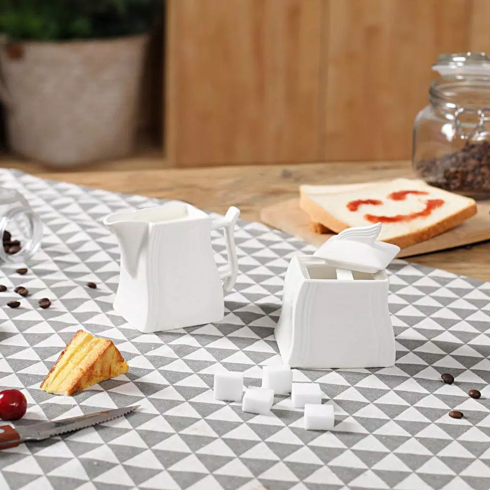 MALACASA White Porcelain Creamer Jug and Sugar Jar Set (2-Piece)