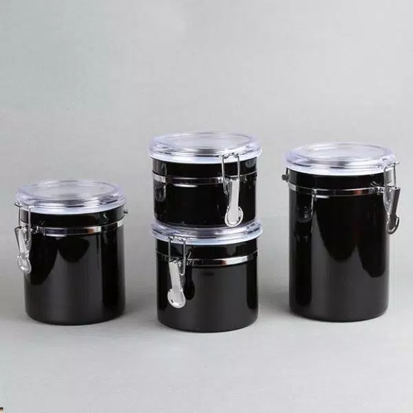 Creative Home 4-Piece Black Stainless Steel Canister Set with Airtight Locking Clamp Lids