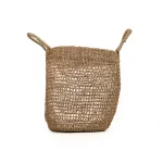 Zentique Hand Woven Seagrass Cylindrical Decorative Basket with Handles, Beige thumbnail 1