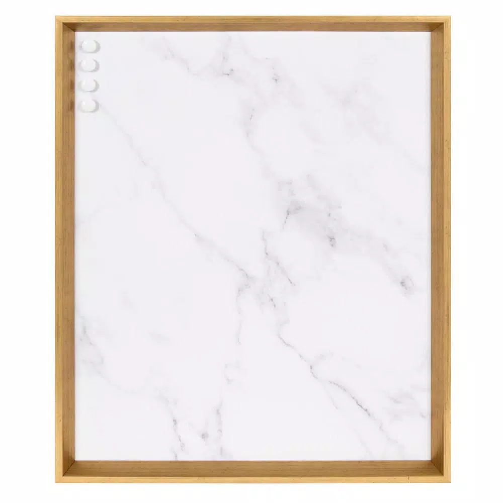 Kate and Laurel Calter Gold Marble Magnetic Memo Board - Carrara Marble Patterned Wall Organizer with Gold Frame