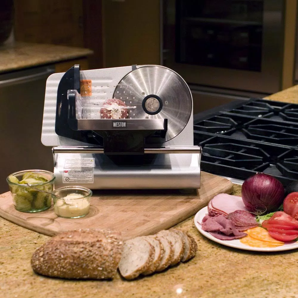 Weston 200W 7.5 in. Stainless Steel Electric Meat Slicer, Silver