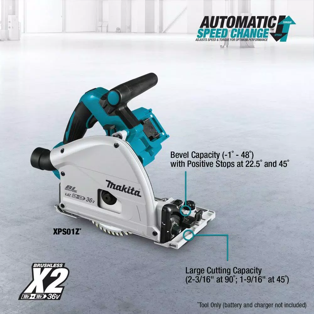 Makita 18V X2 LXT Brushless 6-1/2" Plunge Circular Saw (Tool Only) with 55T Carbide Blade