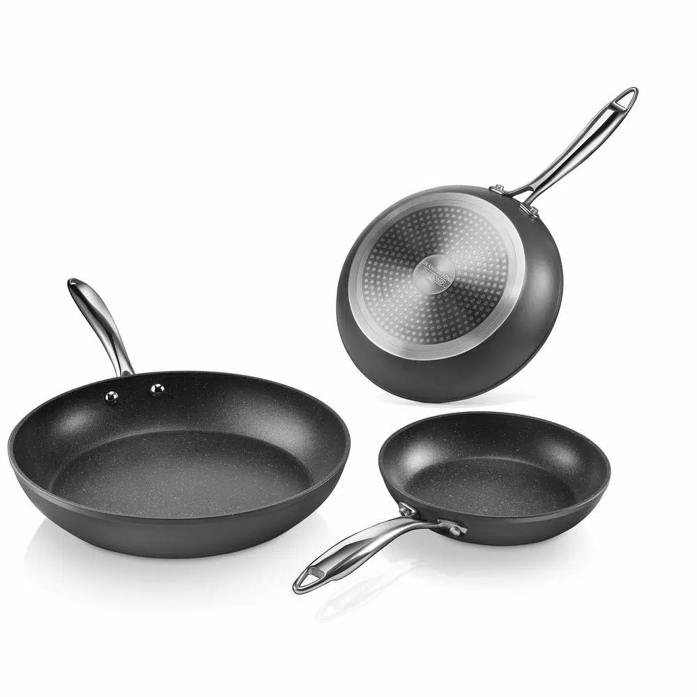 Granitestone Professional 3-Piece Hard Anodized Diamond Infused Nonstick Fry Pan Set, Induction Capable
