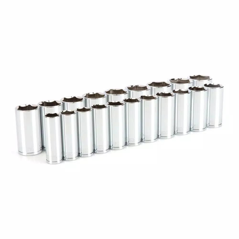 TEKTON 20-Piece 1/2 in. Drive Metric Deep 6-Point Socket Set, 19 mm - 38 mm
