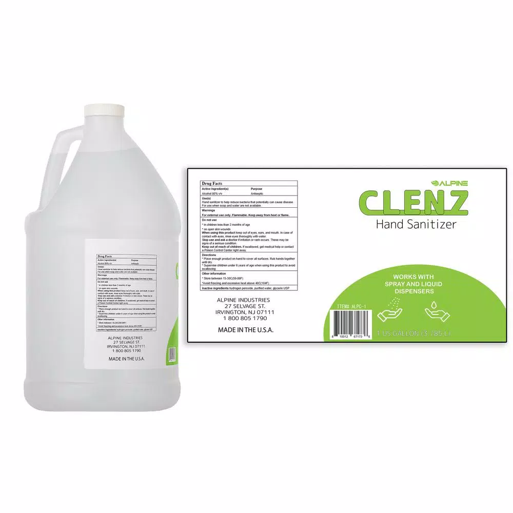Alpine Industries Clenz Commercial Instant Liquid Hand Sanitizer, 80% Alcohol, 1 Gallon (4-Pack)