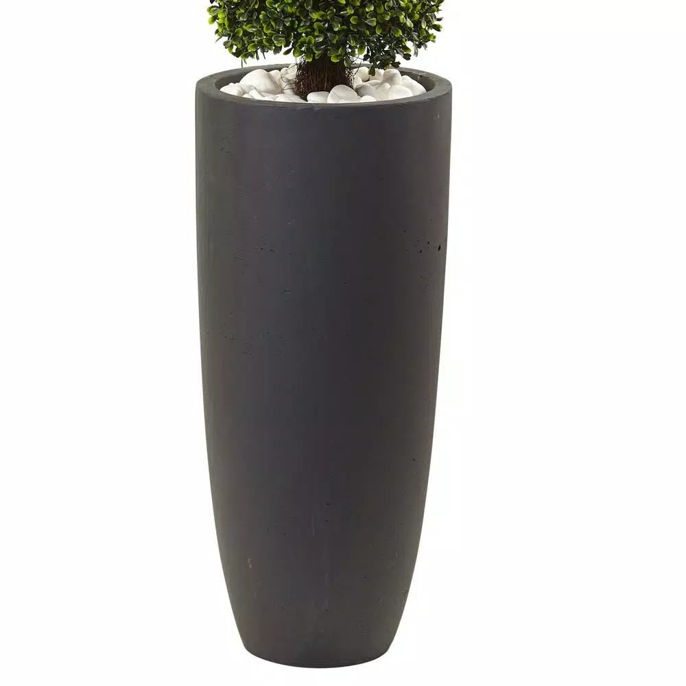 Nearly Natural 50 in. Artificial Boxwood Cone Topiary with Gray Cylindrical Planter, UV Resistant Indoor/Outdoor