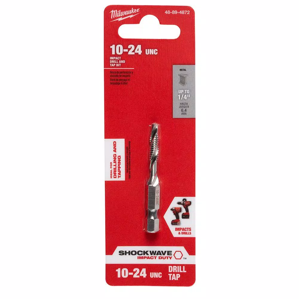 Milwaukee SHOCKWAVE 10-24 UNC Steel Drill Tap Bit, 1/4 in. Hex Shank