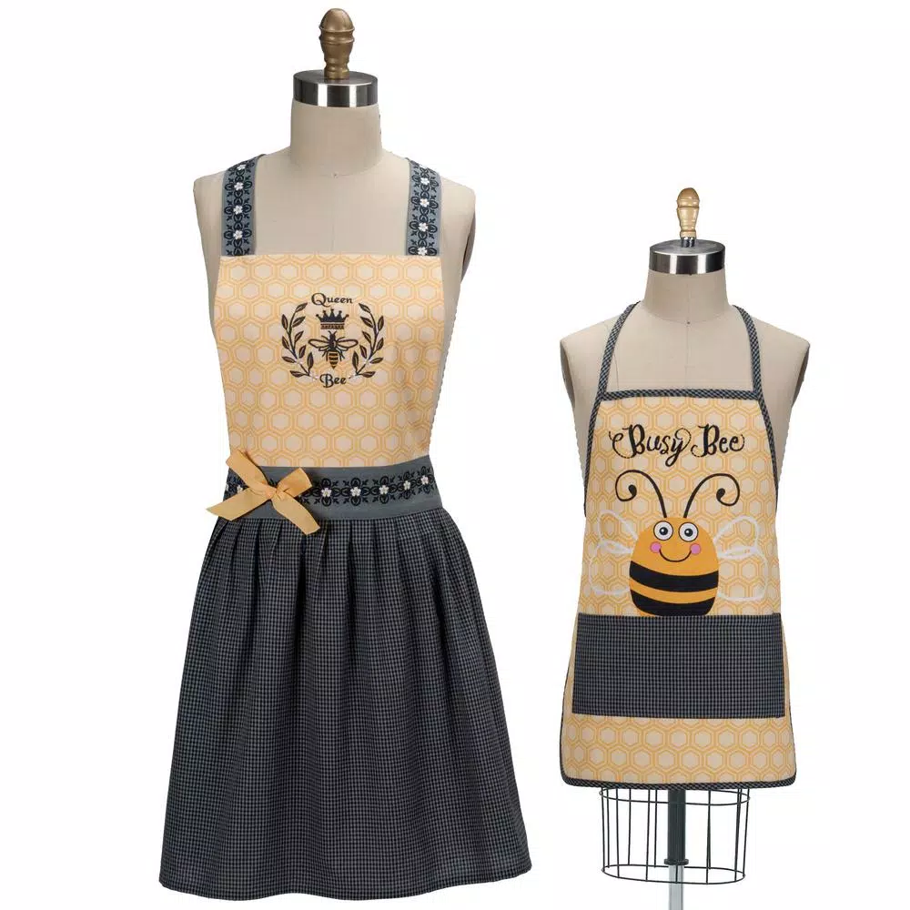 Kay Dee Queen Bee Yellow Cotton Hostess and Child Apron Set