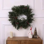 Winsome House 24 in. Artificial Pine and Cedar Wreath with Red Berries and Pinecones thumbnail 3
