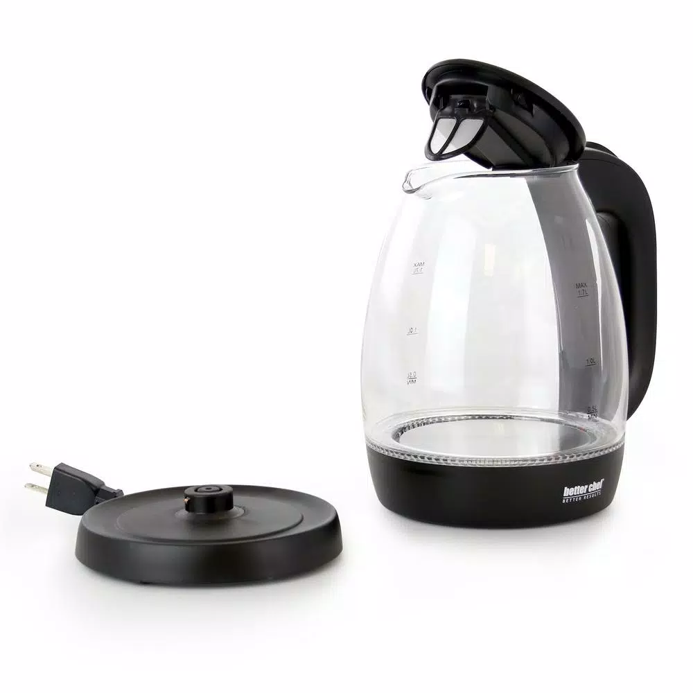 Better Chef 1.7L Cordless Electric Glass Tea Kettle with Blue LED Lights, 7.2 Cup Capacity
