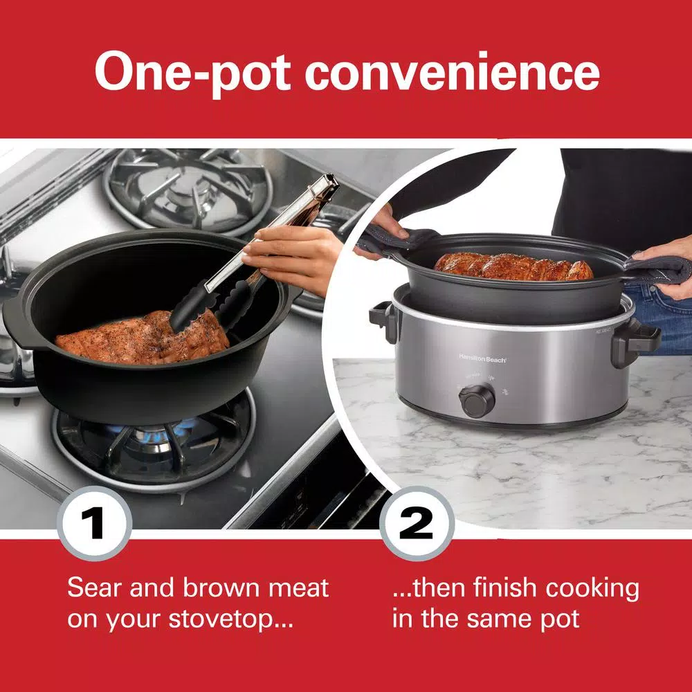 Hamilton Beach 6 Qt. Stovetop Sear and Cook Slow Cooker, Stainless Steel