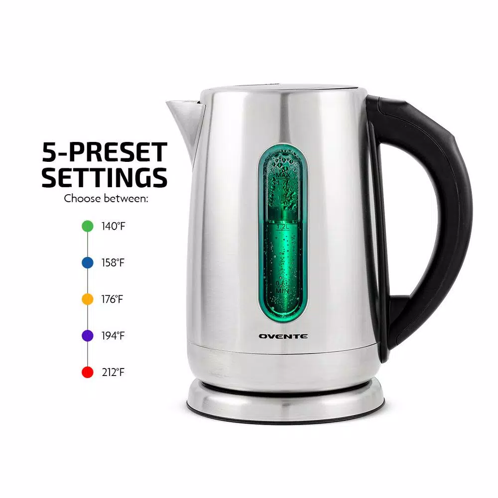 Ovente KS58 1.7L Stainless Steel Electric Kettle with Touch Screen Control Panel