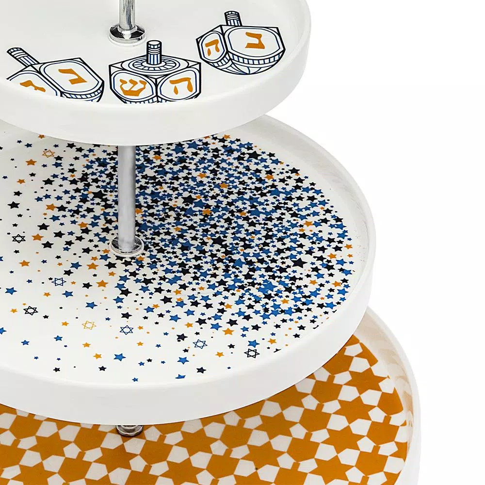 Godinger Chanukah 3-Tier Bone China Serving Tray, 10.75 in. x 12 in. White