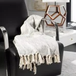 Safavieh Jacqui Grey and Silver Metallic Abstract Cotton Throw Blanket with Fringe thumbnail 2