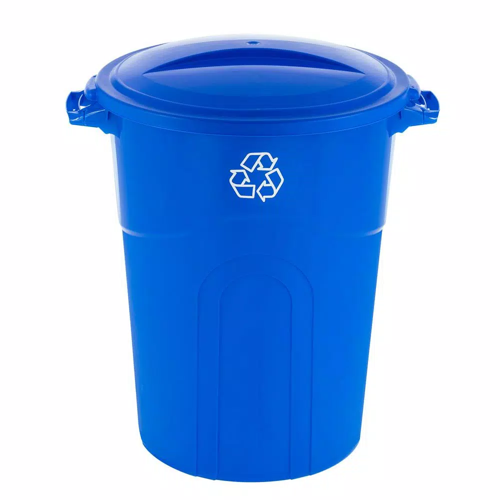 United Solutions 32 Gal. Blue Outdoor Recycling Bin with Snap Fit Lid