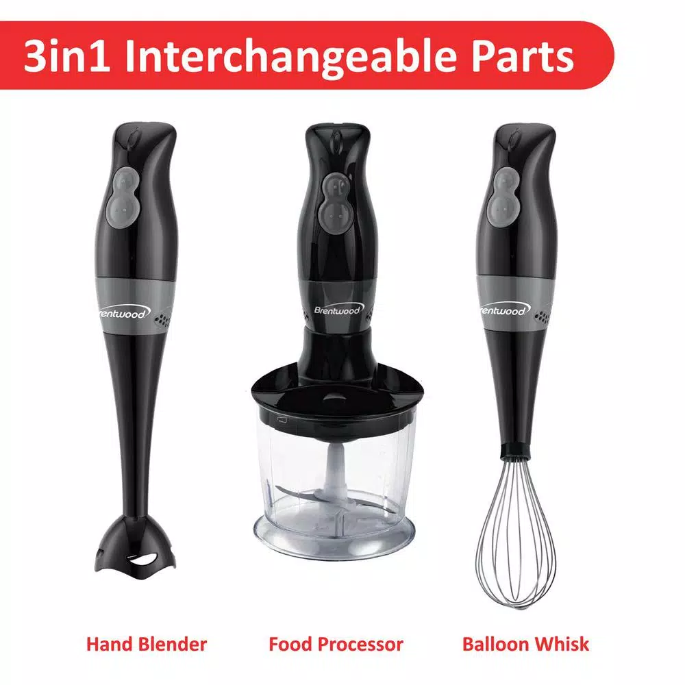 Brentwood Appliances Brentwood 2-Speed Black Hand Blender and Food Processor with Balloon Whisk