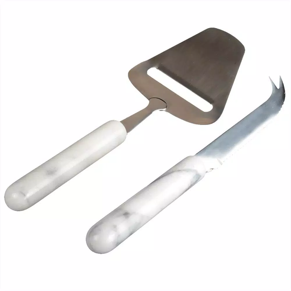Creative Home Stainless Steel Cheese Slicer and Knife Set with Natural White Marble Handles (2-Piece)