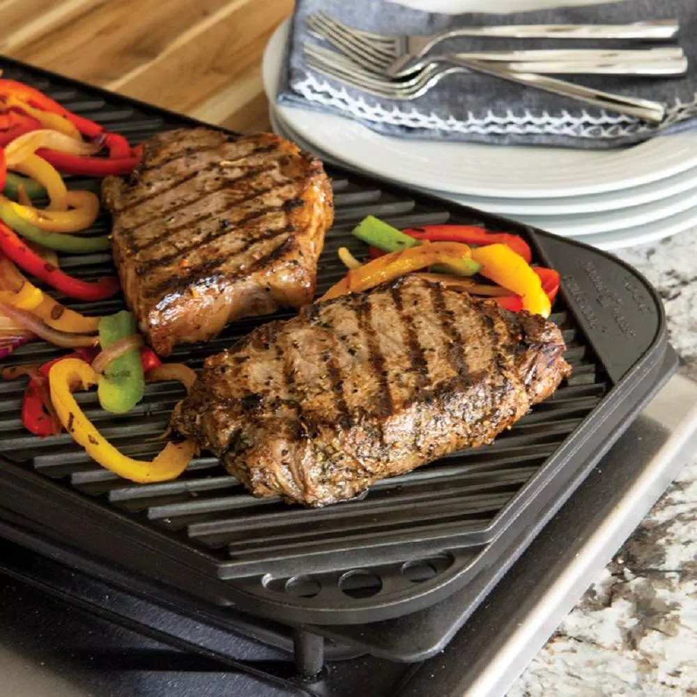 Nordic Ware Cast Aluminum 2-Burner Reversible Griddle, Nonstick Stovetop and Outdoor Grill Pan