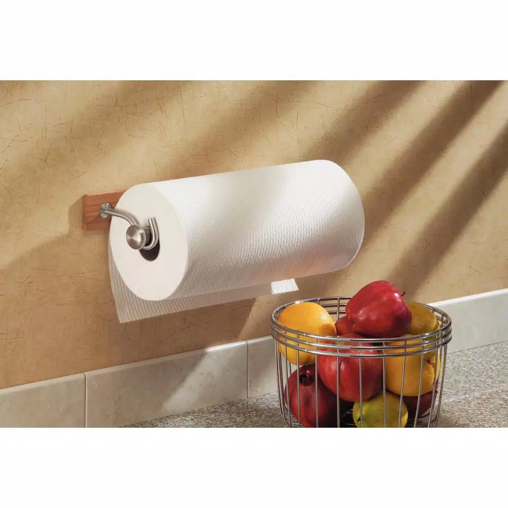 interDesign Formbu Bamboo Wall Mount Paper Towel Holder with Brushed Stainless Steel Accents