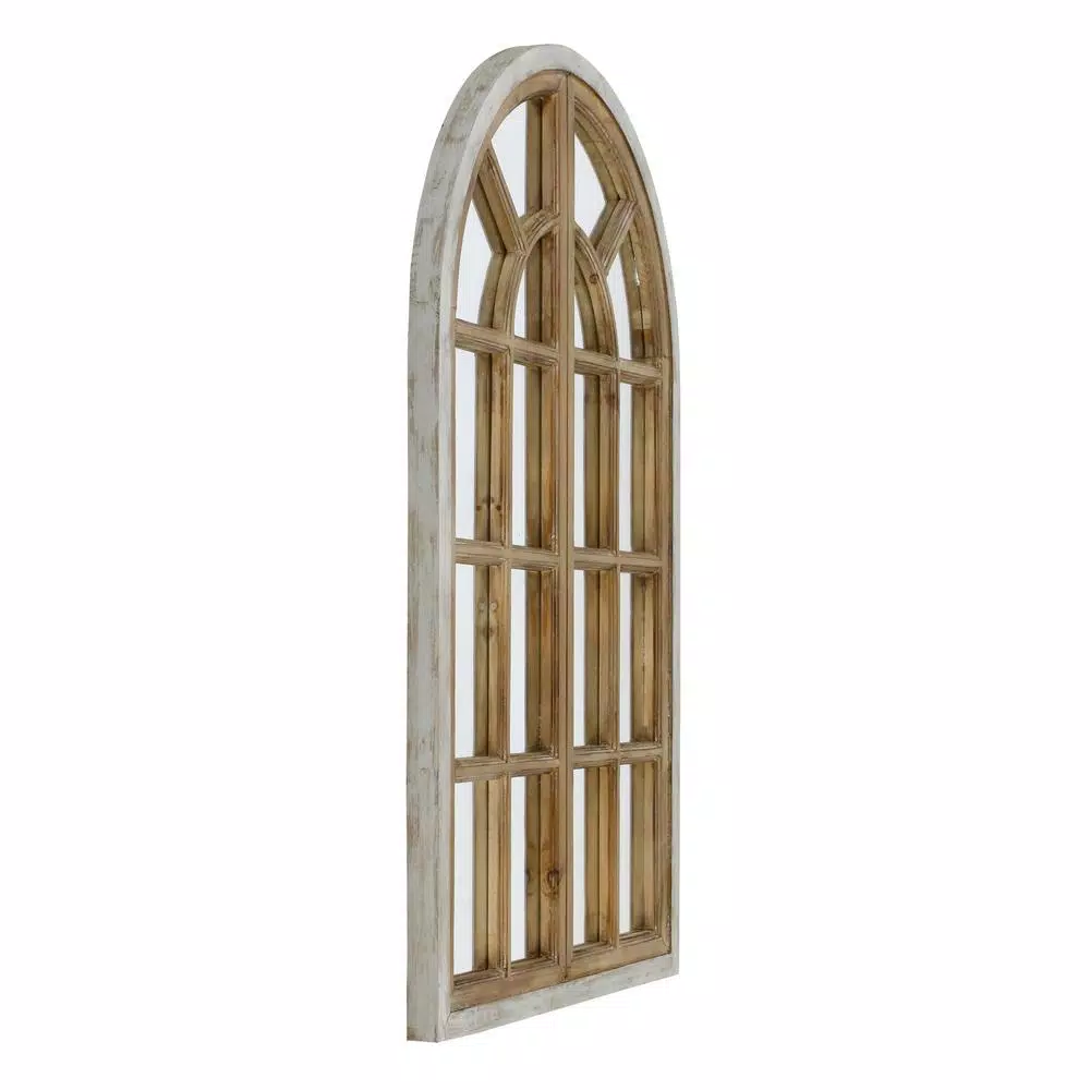 Aspire Home Accents Pueblo Large Arch Windowpane Accent Mirror with Hooks, Distressed Chestnut and Blue-Gray Wood Frame