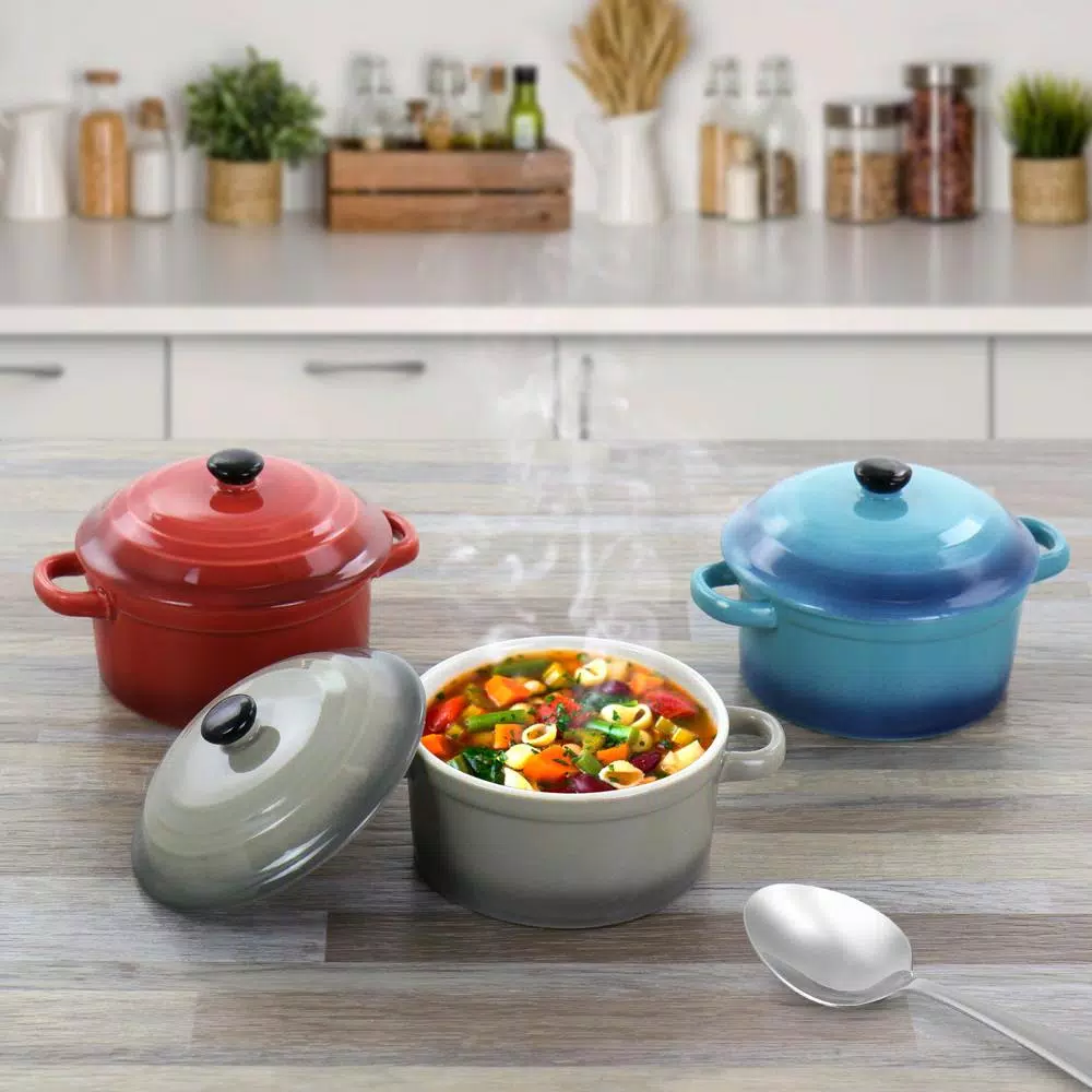 Crock-Pot Pembury 3-Piece Ceramic Casserole Dish Set with Lids, 9.6 oz, Assorted Colors