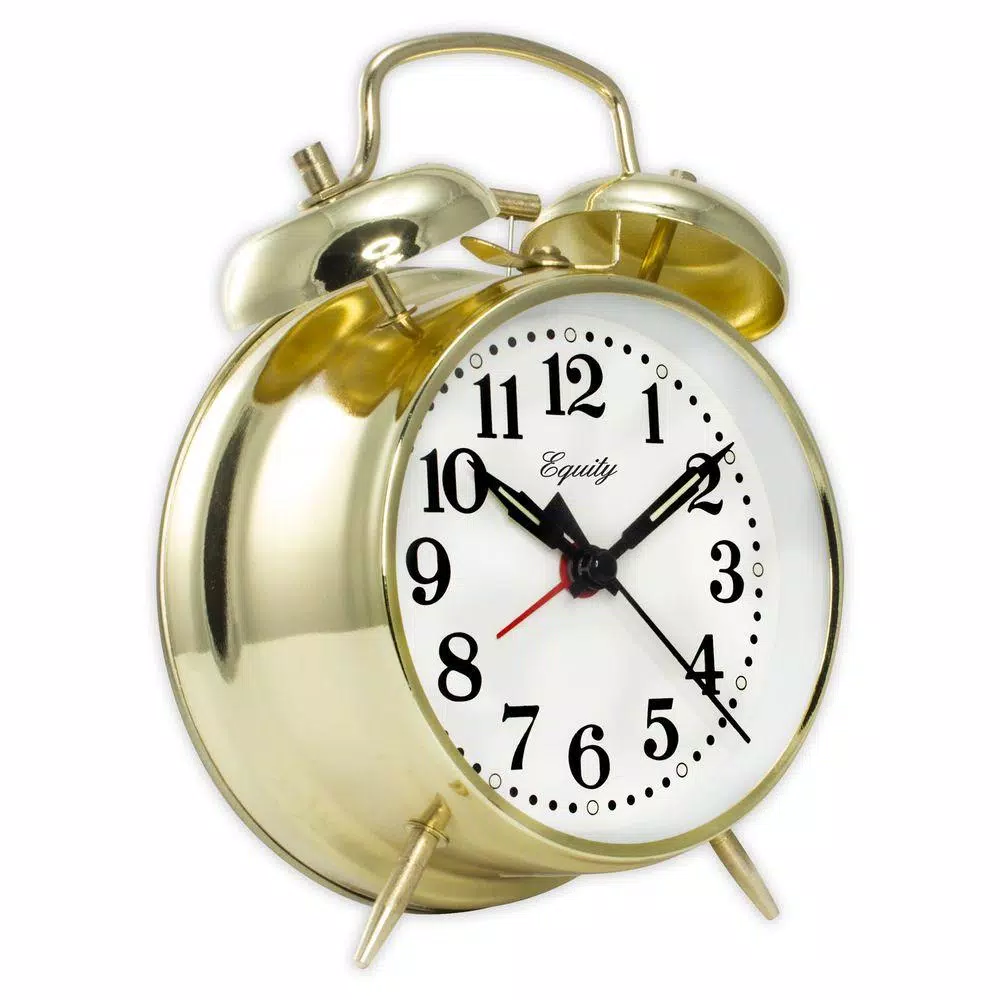 Equity by La Crosse Analog 4.5 in. Gold Metal Twin Bell Keywind Alarm Clock