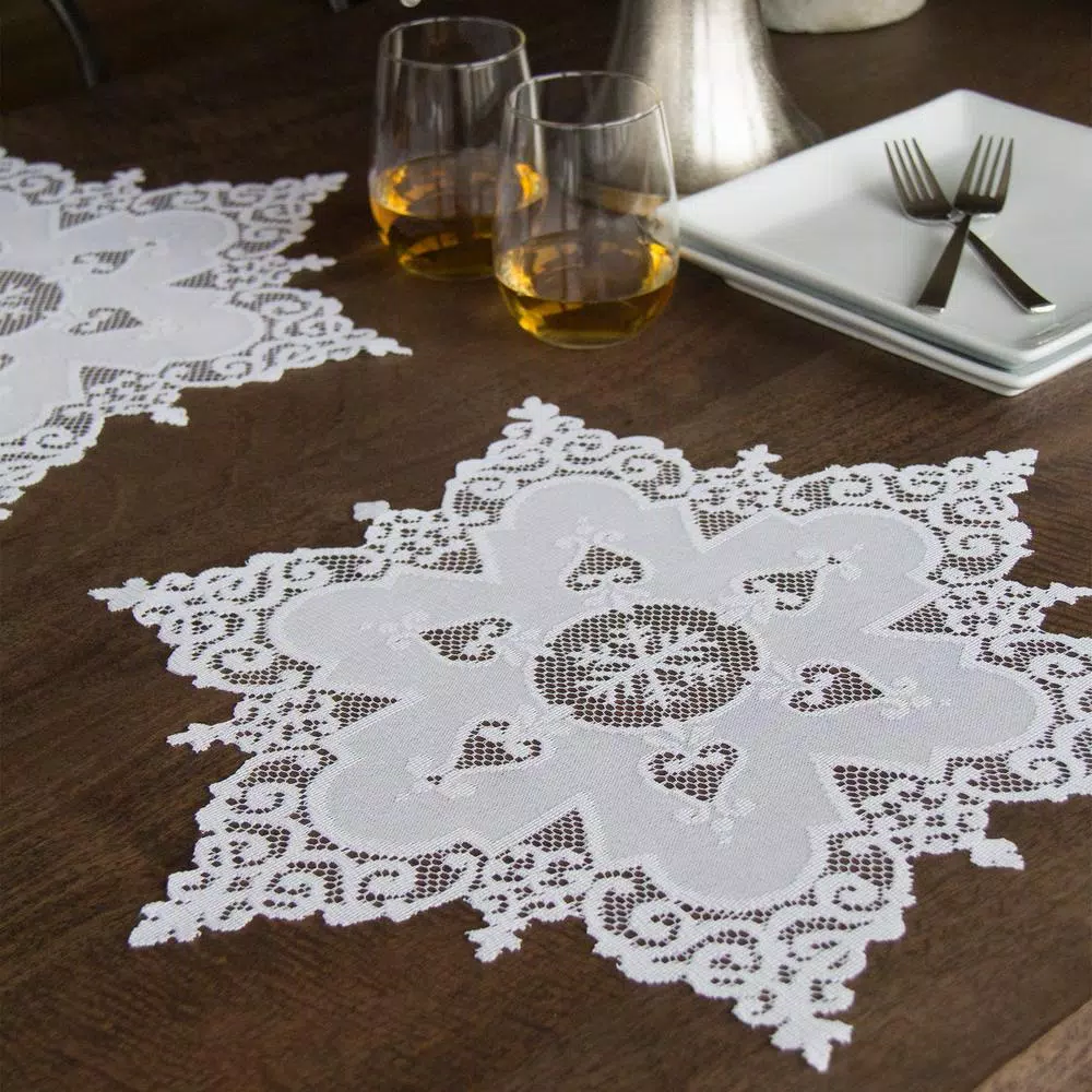 Heritage Lace Snowflake 18 in. White Round Lace Doily Charger, Set of 2