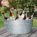 Benjara 1.1 Gal. Oval Galvanized Steel Embossed Tub with Side Handles, Silver thumbnail 7