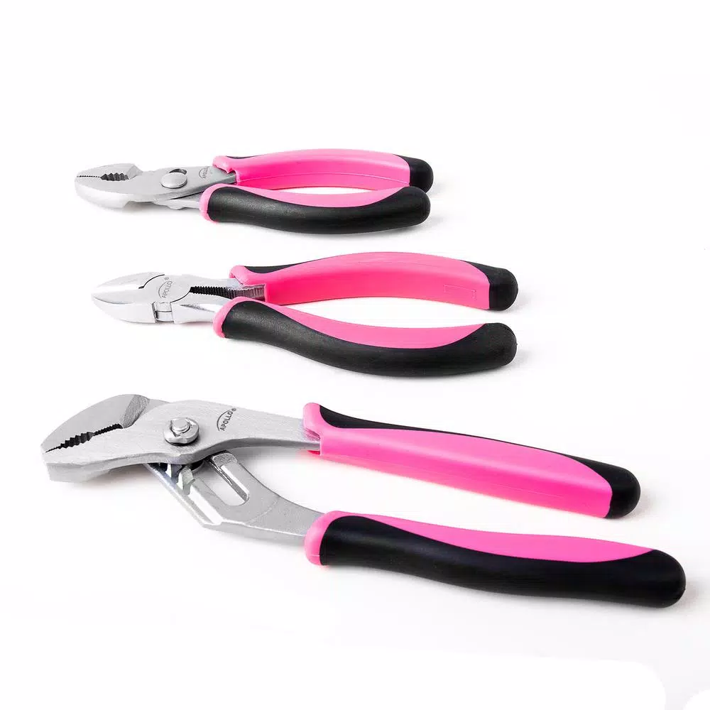 Apollo Tools 3-Piece Pink Pliers Set - 6 in., 6.5 in., and 8 in. Hand Tools