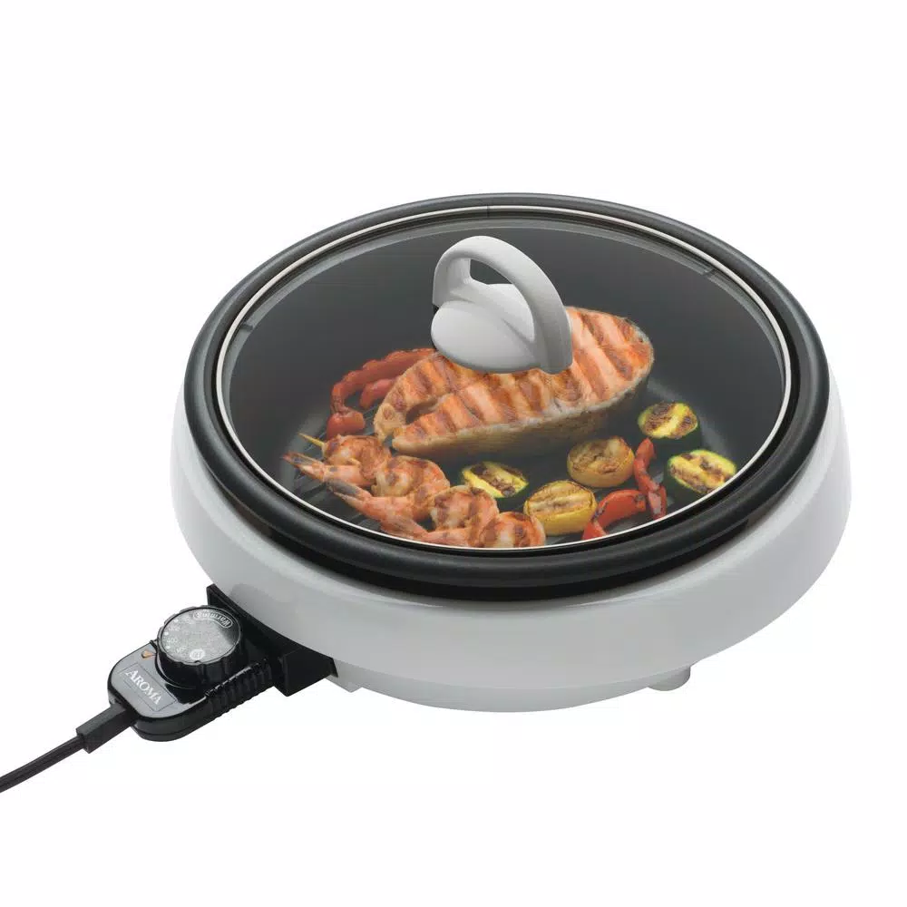 Aroma Super Pot 3-in-1 10 in. Indoor Grill, Steamer, and Slow Cooker - White