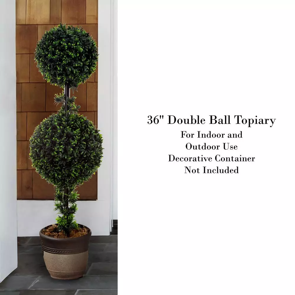 Pure Garden 36 in. Artificial Double Ball Podocarpus Topiary with Pot