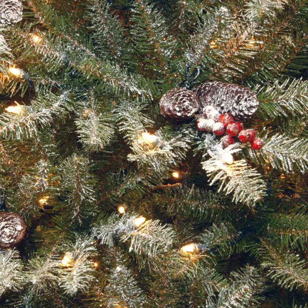 National Tree Company 7 ft. Dunhill Fir Pre-Decorated Artificial Christmas Tree with Snow, Red Berries, Cones and 700 Clear Lights