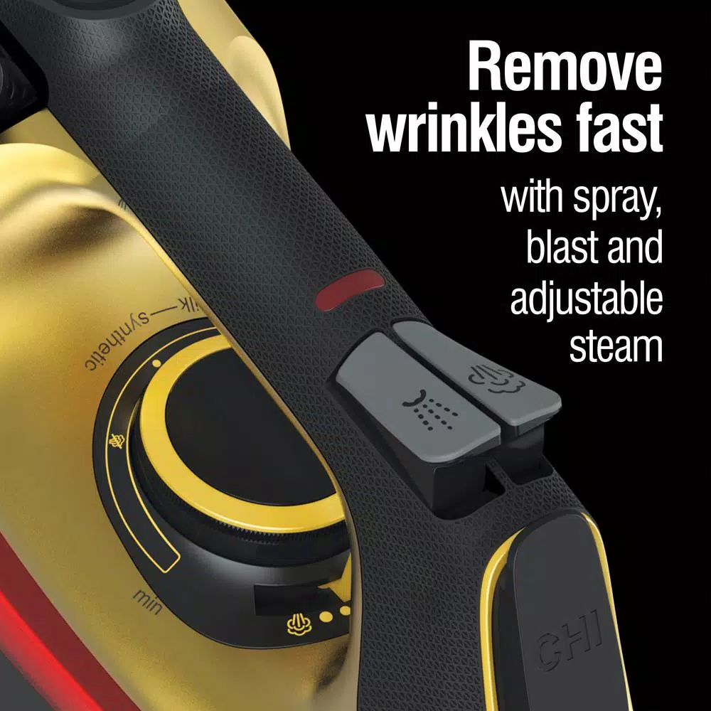 CHI Retractable Cord Steam Iron with Titanium-Infused Ceramic Soleplate, Gold
