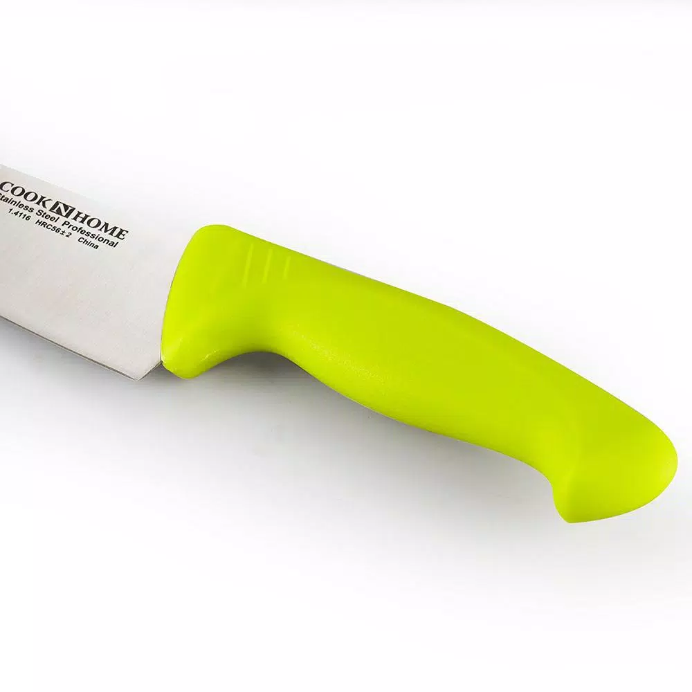Cook N Home 11 in. Granton Edge Stainless Steel Carving Knife, Green Handle