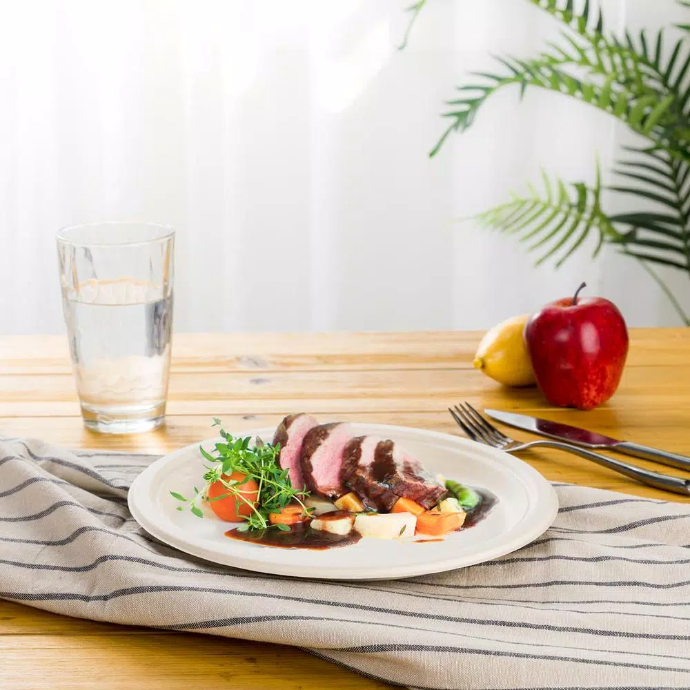 Unbranded 7 in. Natural Sugarcane Plates, 600 Pack - Eco-Friendly & Compostable Disposable Plates