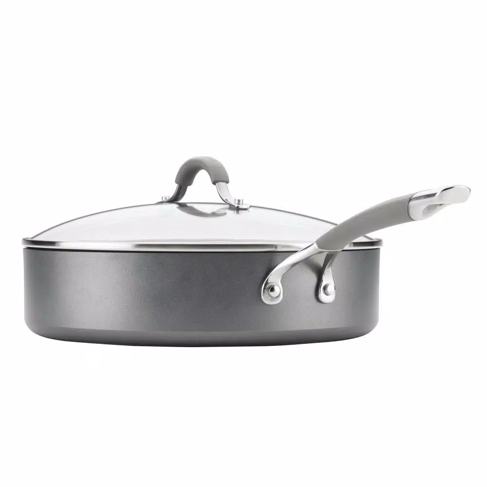 Circulon Elementum 5 qt. Hard-Anodized Aluminum Nonstick Saute Pan with Glass Lid, Oyster Gray