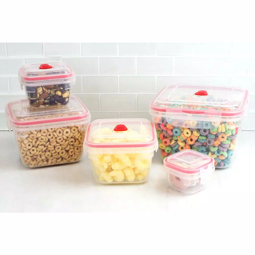Unbranded 10-Piece Locking Square Plastic Food Storage Container Set with Steam-Vented Lids, Red