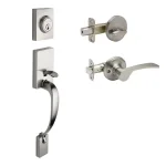 Copper Creek Craftsman Satin Stainless Front Door Handleset with Left-Hand Scandinavian Lever Trim thumbnail 1