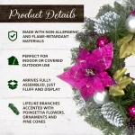 Fraser Hill Farm 24 in. Artificial Christmas Wreath with Faux Poinsettias, Ornaments, and Pinecones thumbnail 3
