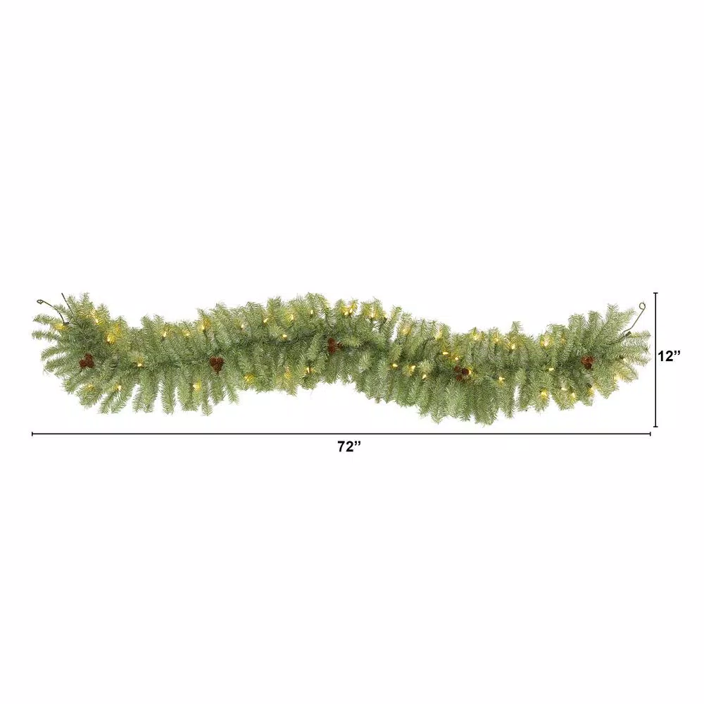 Nearly Natural 6 ft. Pre-Lit Artificial Pine Christmas Garland with 50 Warm White LED Lights and Pine Cones