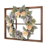 Glitzhome 22 in. Hydrangea Rose Wreath with 28 in. Wooden Window Frame Decor thumbnail 2