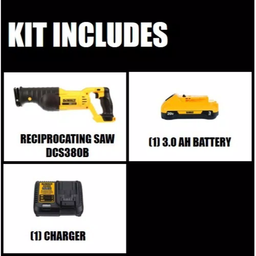 DEWALT 20V MAX Cordless Reciprocating Saw Kit with 3.0 Ah Battery and Charger