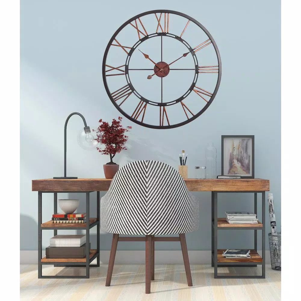Utopia Alley 28" Oversized Roman Numeral Wall Clock, Dark Bronze Metal