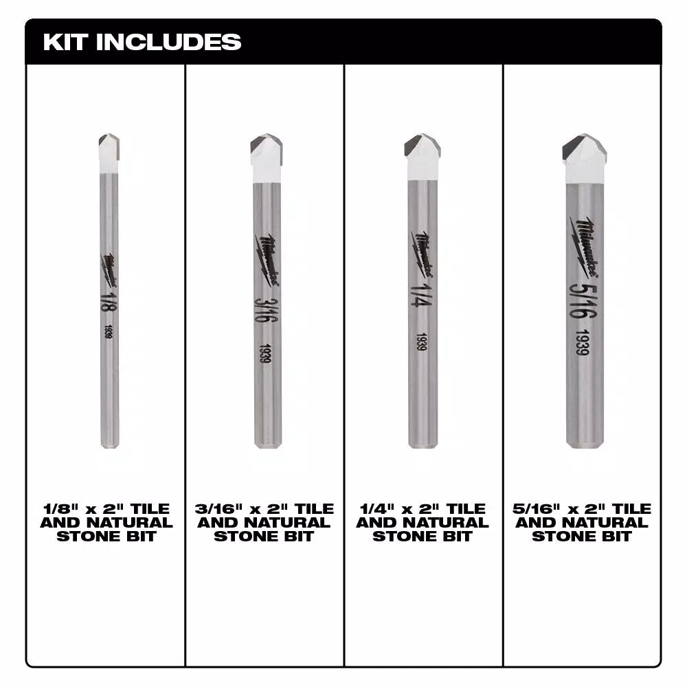 Milwaukee 4-Piece Carbide Tile and Natural Stone Drill Bit Set