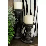 LITTON LANE Distressed Black Mango Wood Candle Holder Set of 3 - Rustic Tapered Design thumbnail 4