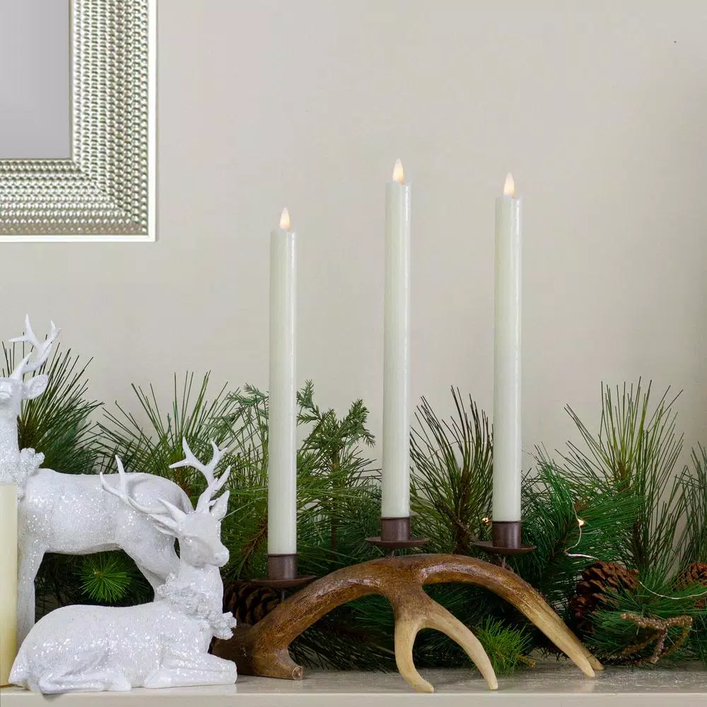 Northlight Set of 2 Ivory Flameless Taper Christmas Candles, 12 in. Battery Operated Realistic Wax Look