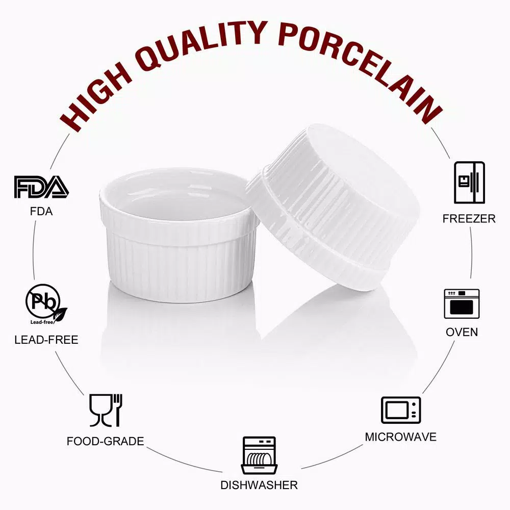 MALACASA 2.75 in. White Ceramic Ramekins Set of 12, Porcelain Souffle Dishes
