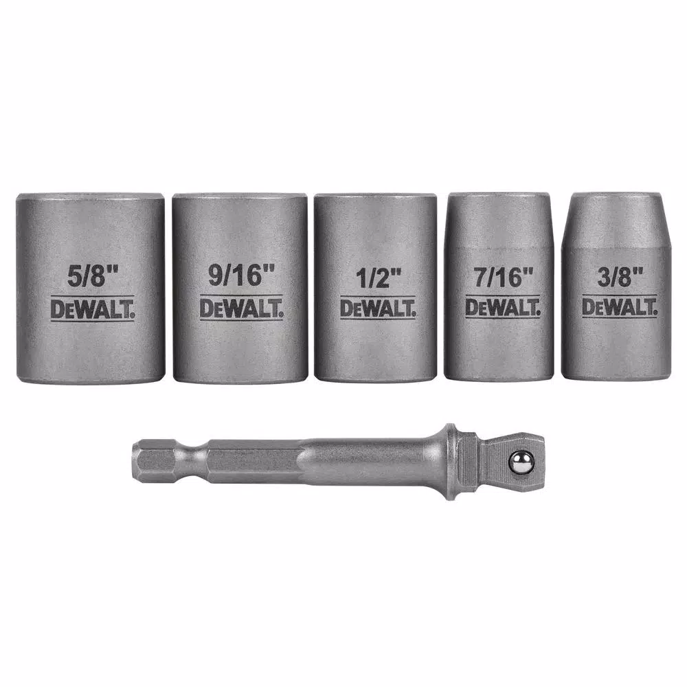 DEWALT MAX Impact 3/8 in. Carbon Steel Socket Set with 1/4 in. Adapter, 6-Piece