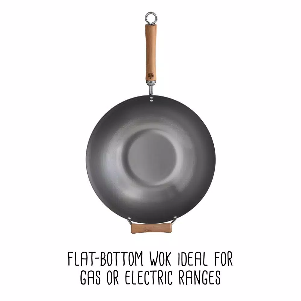 Honey-Can-Do Joyce Chen 14 in. Carbon Steel Wok with Removable Birchwood Handle