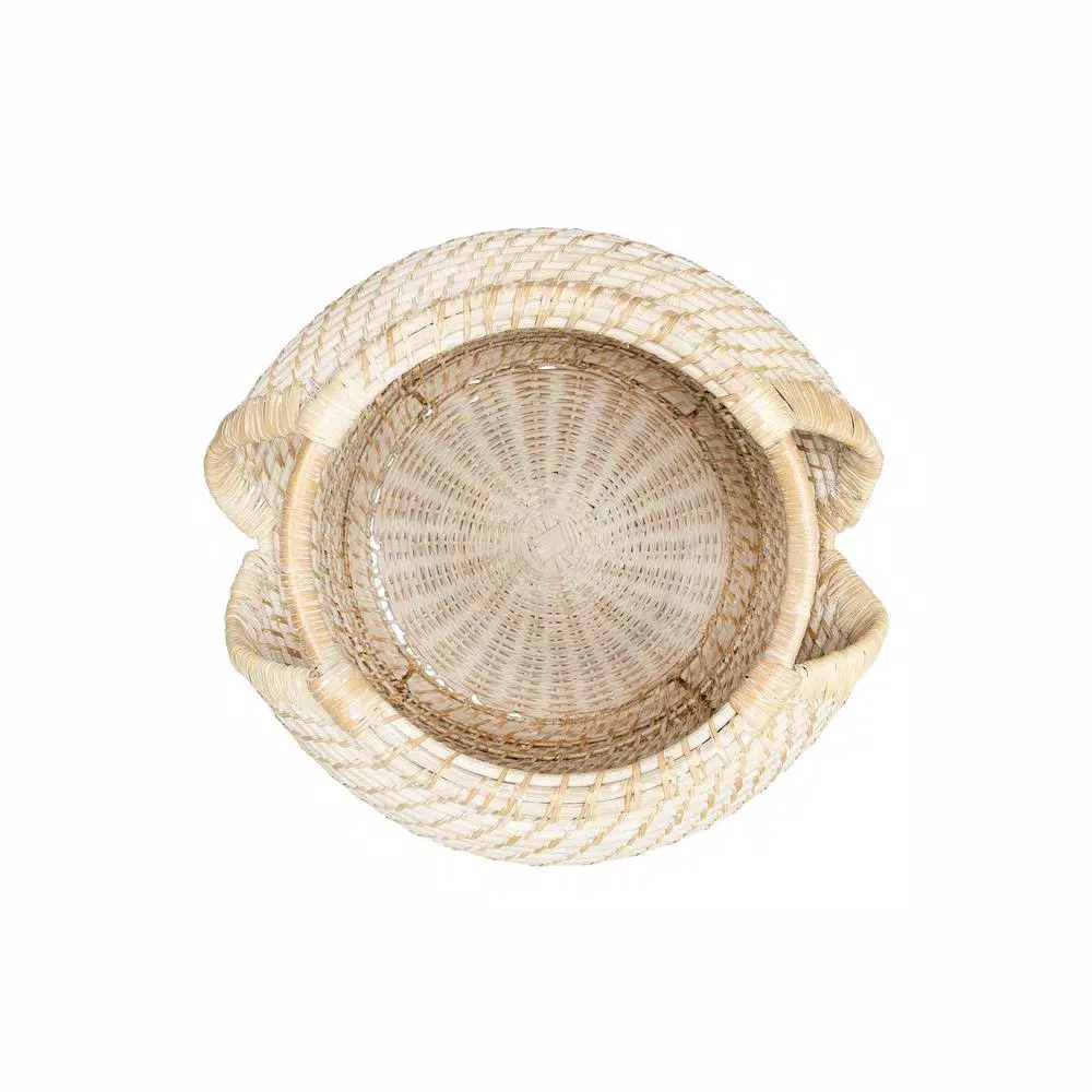 3R Studios White Handwoven Rattan Decorative Basket - Round Wicker Storage Container